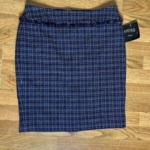 Kasper Womens Pencil Skirt Mini Tweed Fringed Multi Twilight Blue Size 8P NWT